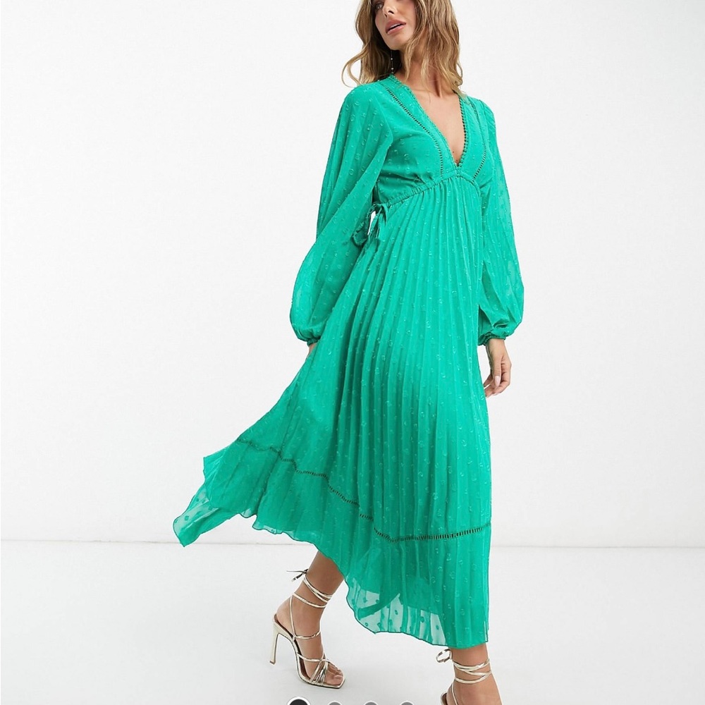 ASOS design v-front midi dress in emerald green - size 14
